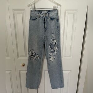 PACSUN High Rise Straight Leg Distressed Jeans